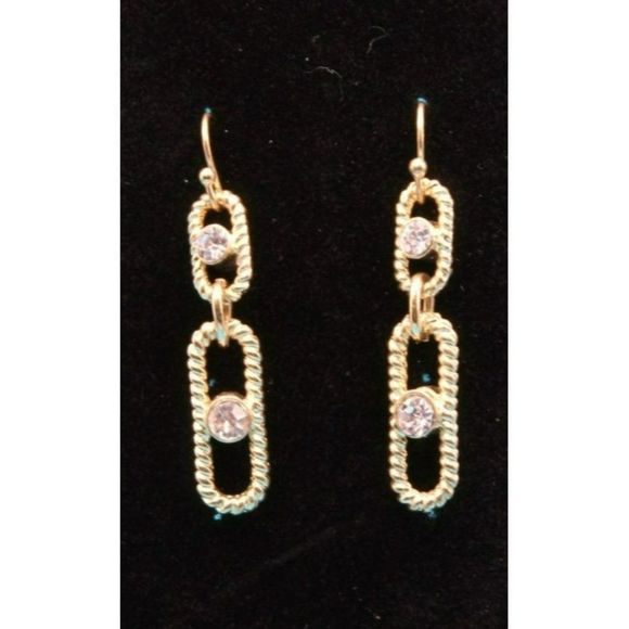 Shiny Gold Tone Sparkling Clear Rhinestone Dangle Double Sided Earrings - Picture 1 of 3
